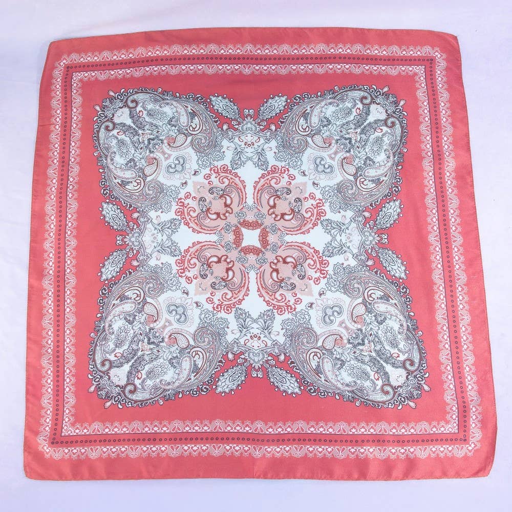Ornate Paisley Medallion Print Satin Square Scarf