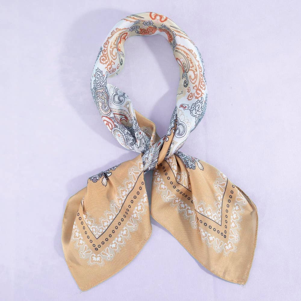 Ornate Paisley Medallion Print Satin Square Scarf