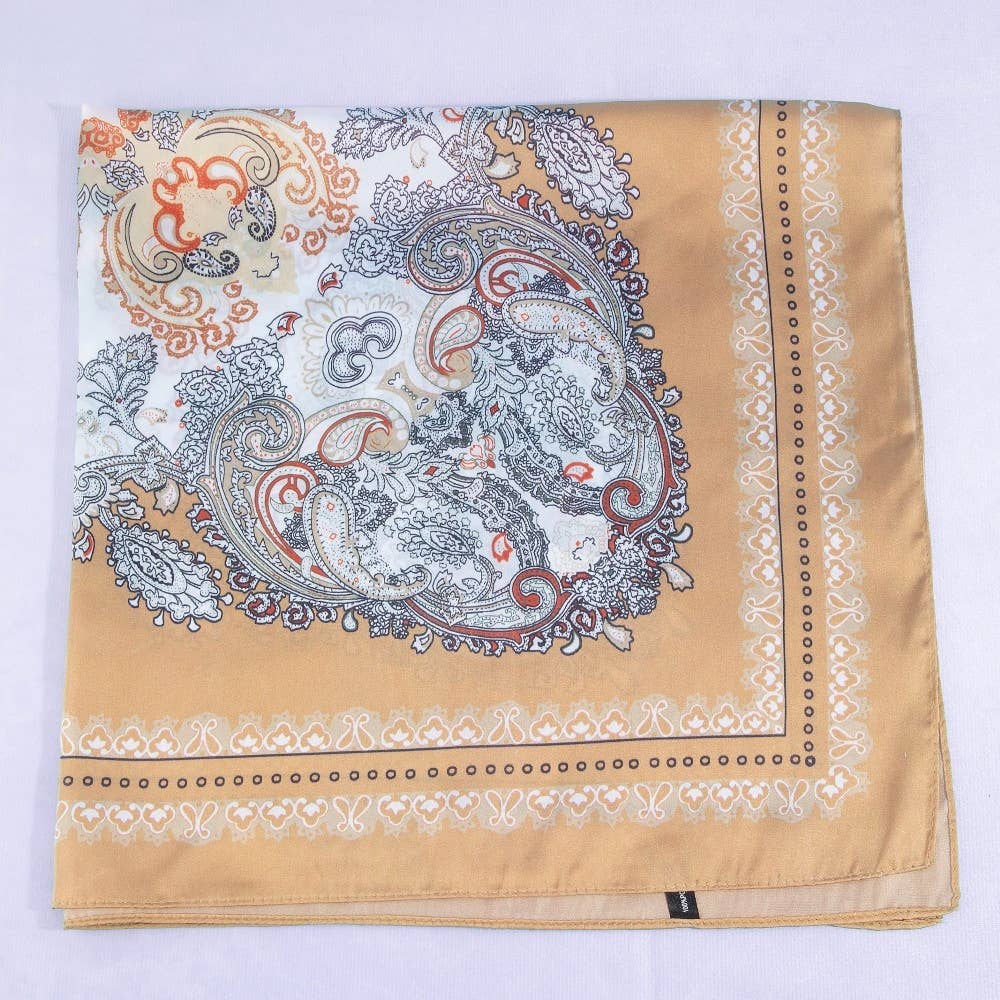 Ornate Paisley Medallion Print Satin Square Scarf