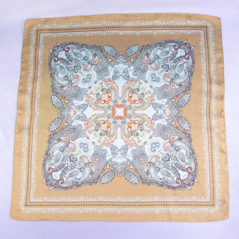 Ornate Paisley Medallion Print Satin Square Scarf