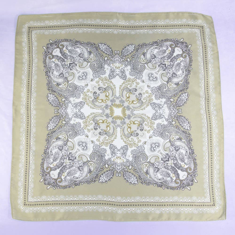 Ornate Paisley Medallion Print Satin Square Scarf