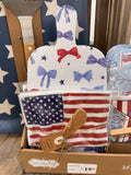 Mud Pie Red White & Blue Bow Melamine & Napkin Set