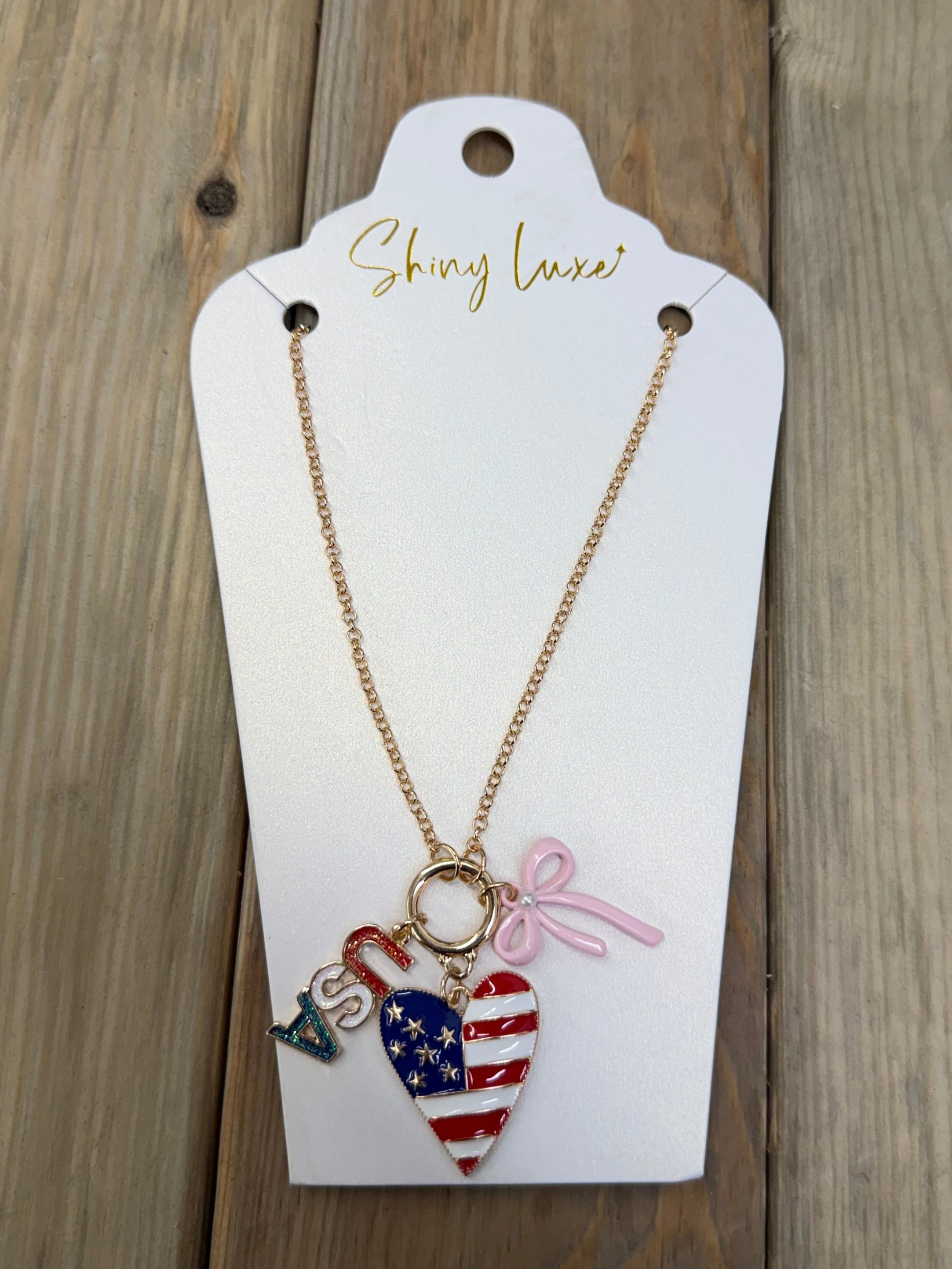Shiny Luxe USA Heart Charm Necklace