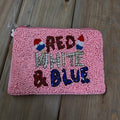 Red White & Blue & Pink Beaded Coin Bag