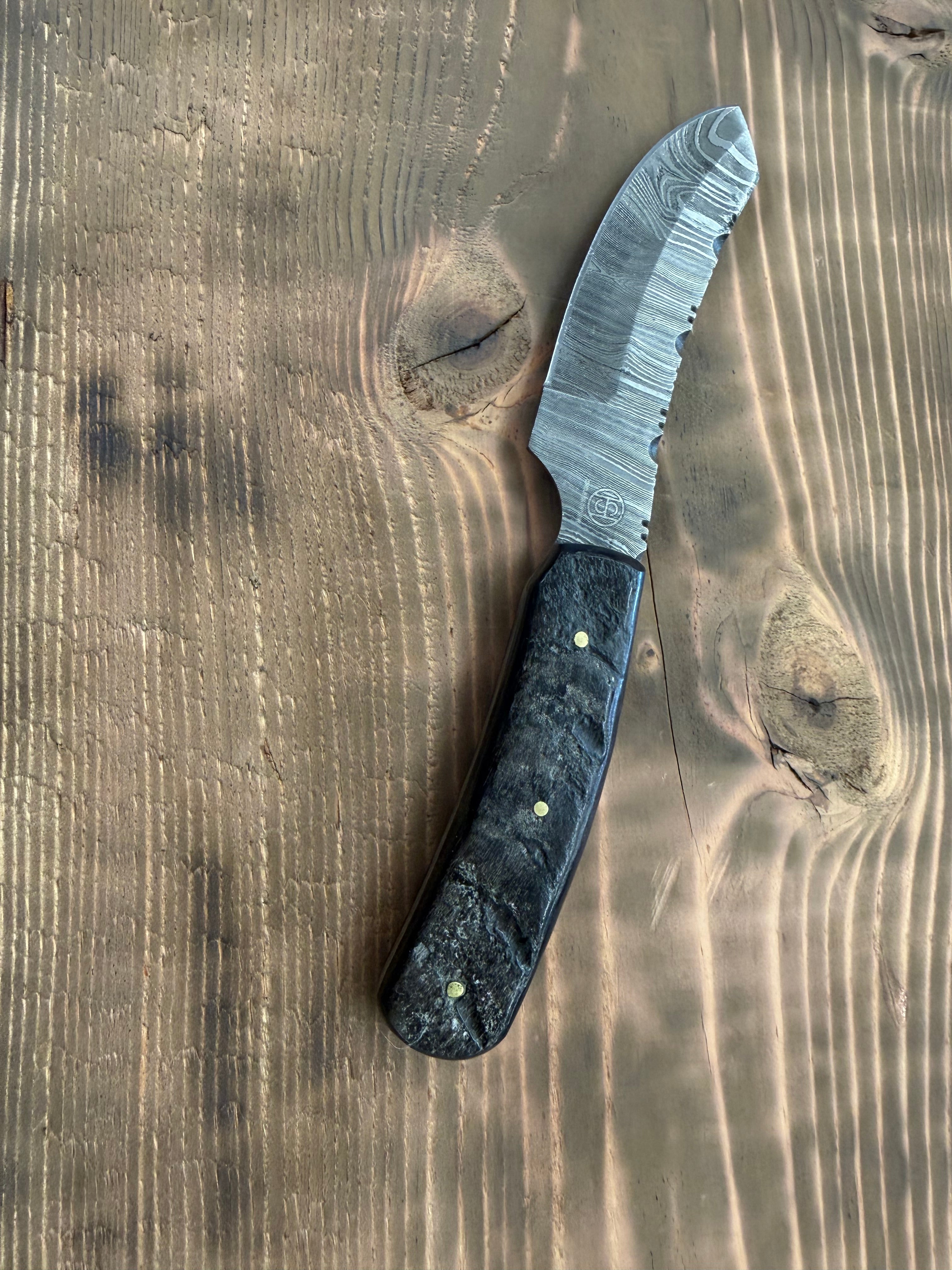 Circle SH Damascus Bullcutter 8" w/Leather Sheath