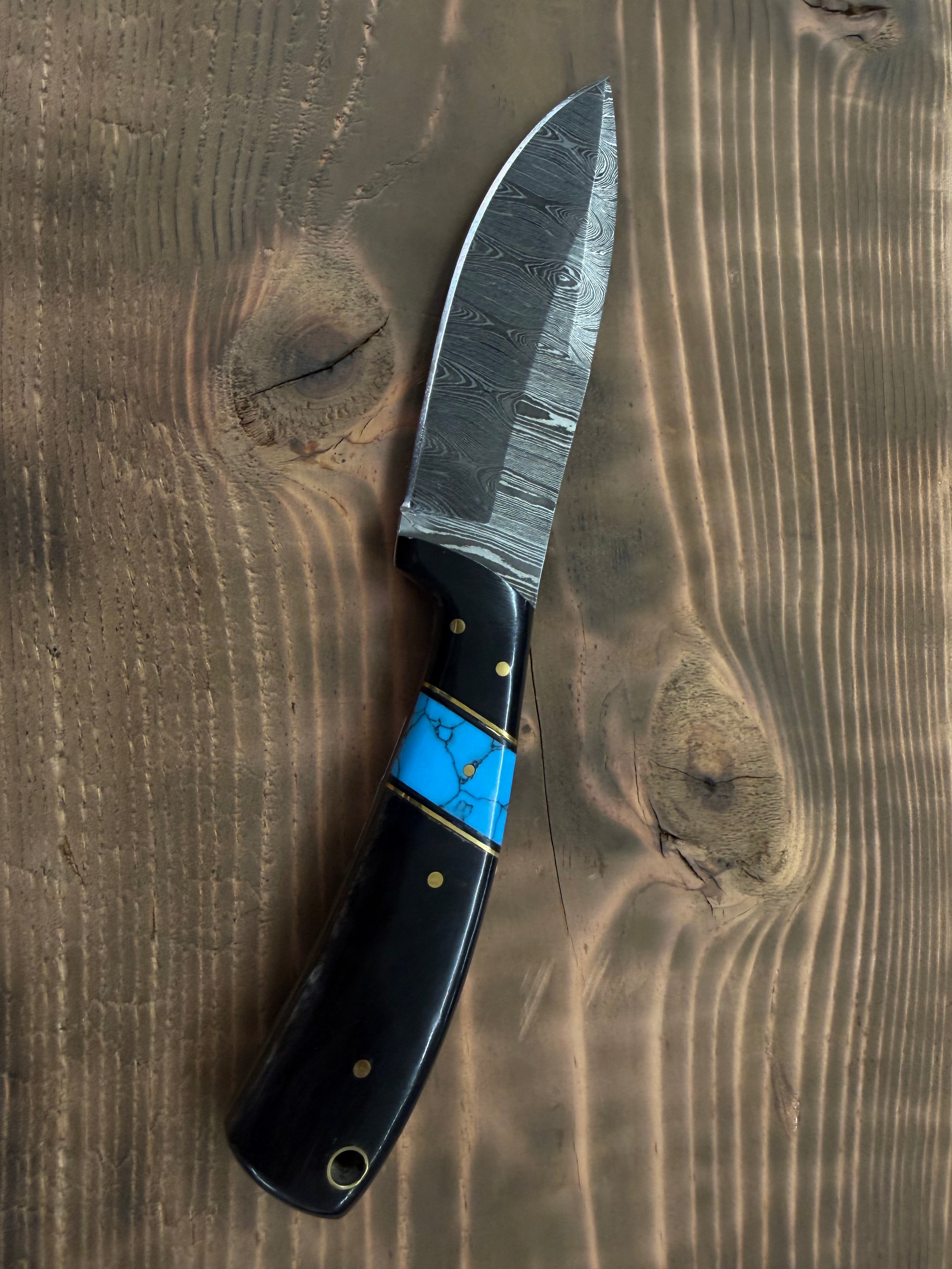 Circle SH Damascus 8" Horn & Turquoise Handle w/Sheath