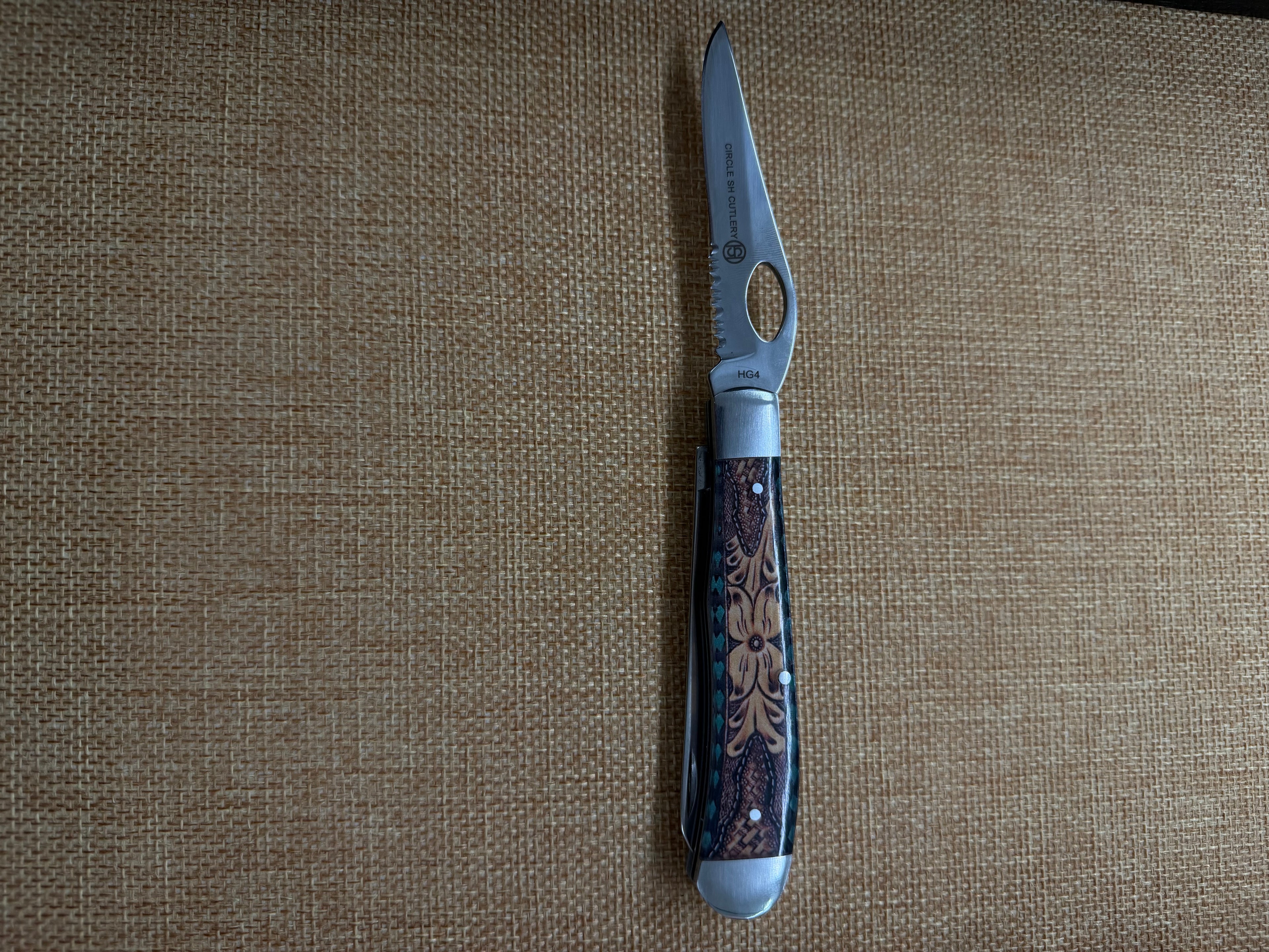 Circle SH Knife 2 Blade Floral w/Billets Buckstitch Pattern