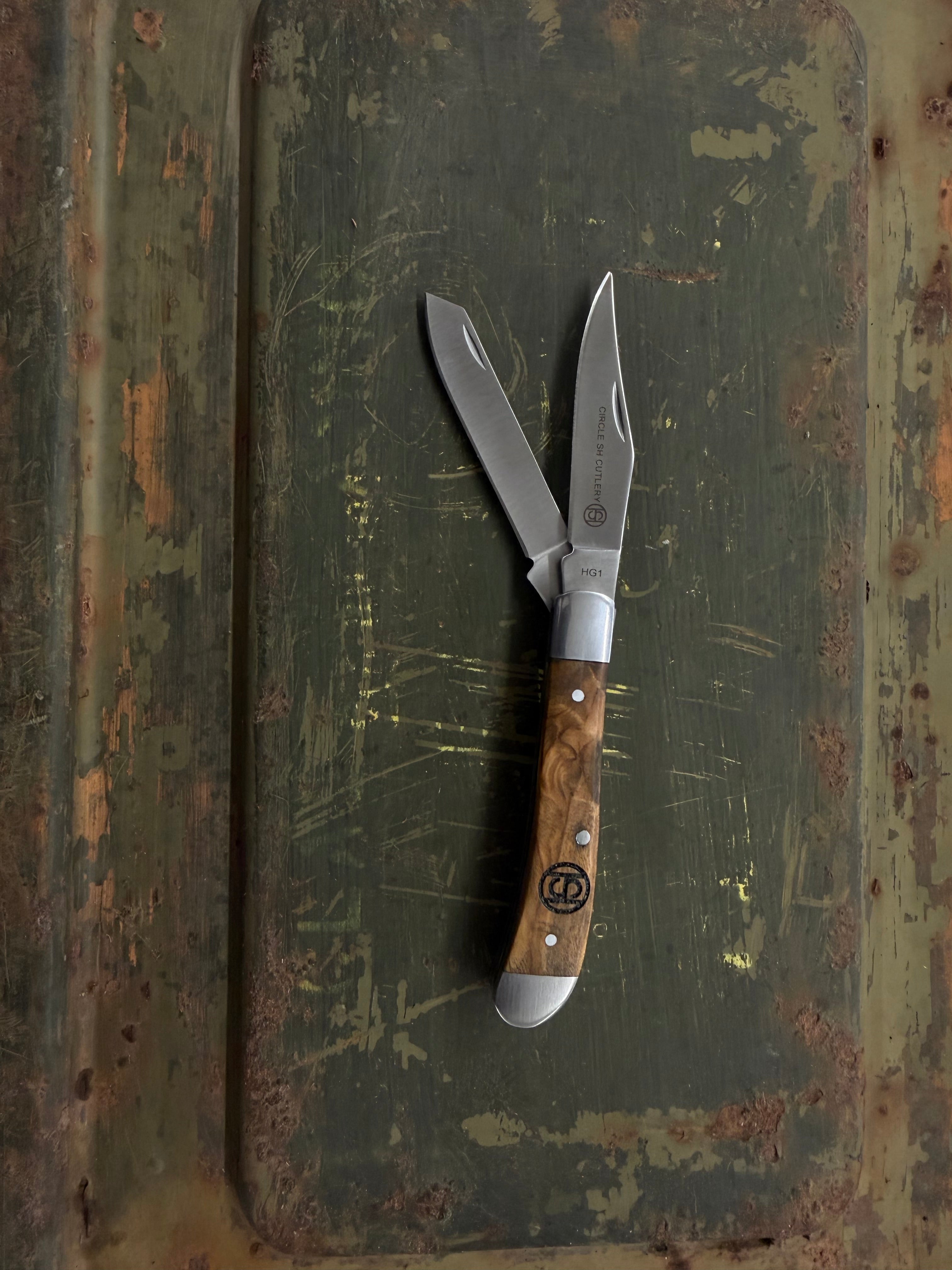 Circle SH Knife Trapper Branded Wood Handle