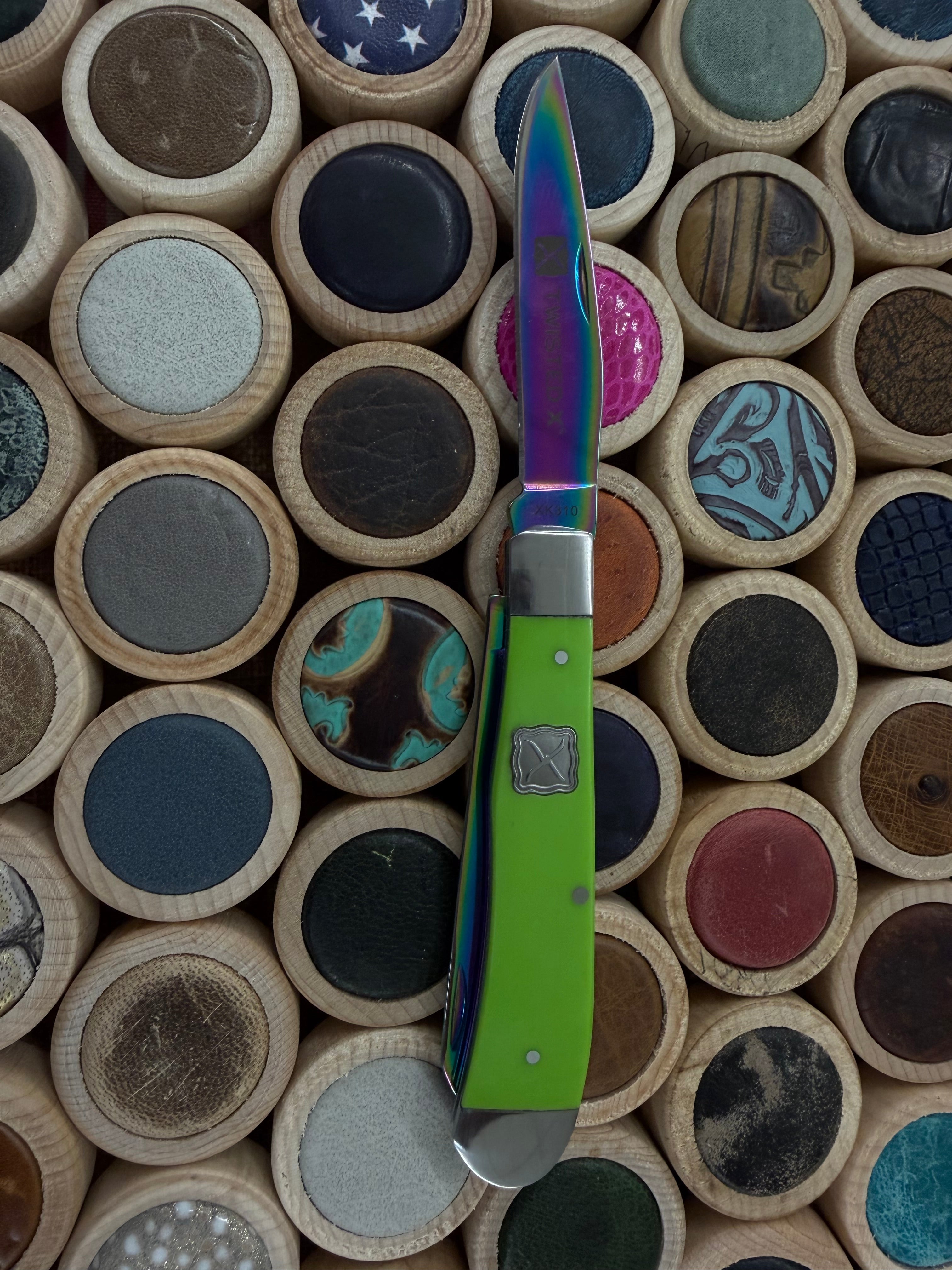 Twisted X Knife Rainbow SS Blade Acrylic Lime Green