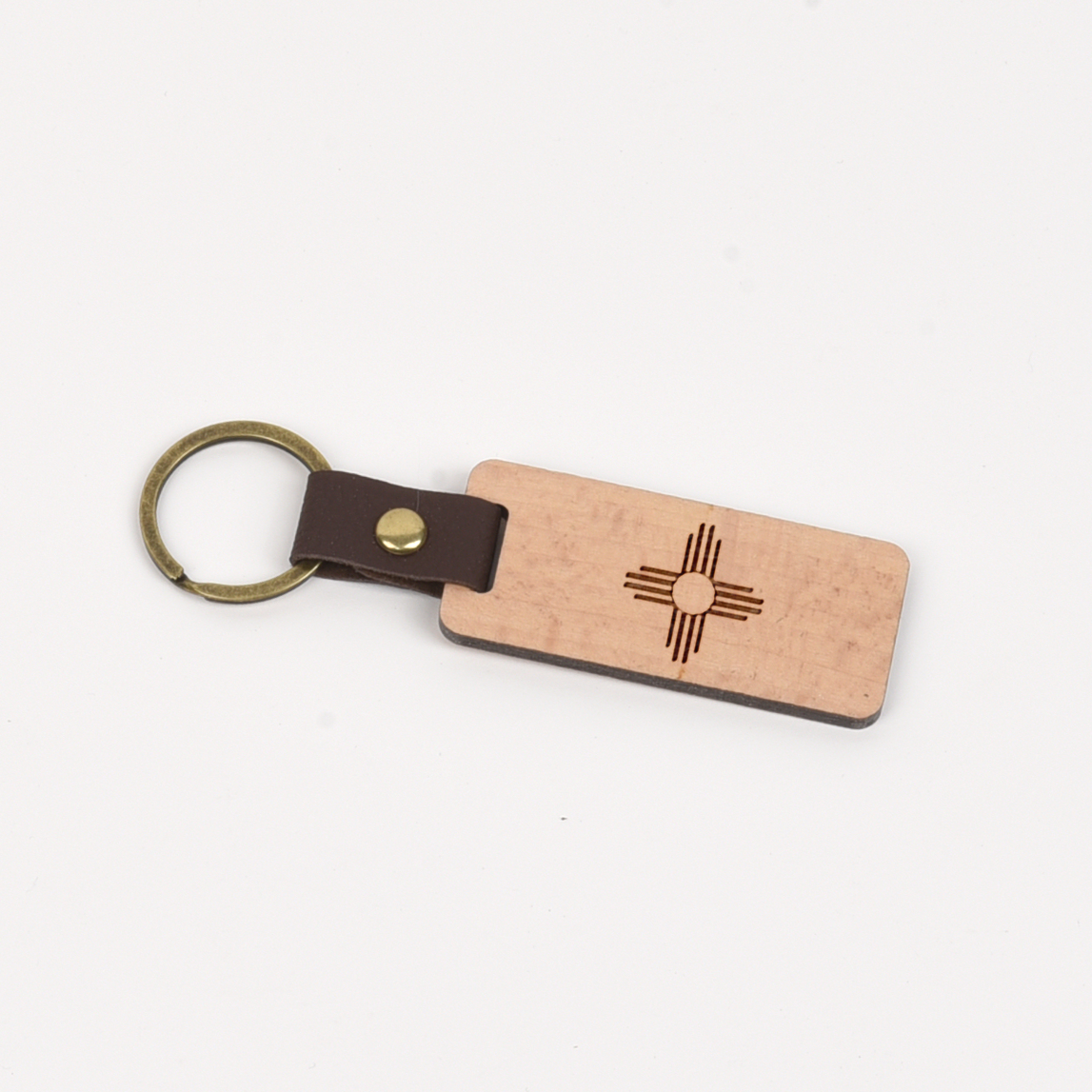 New Mexico Wood/Leather Keychain
