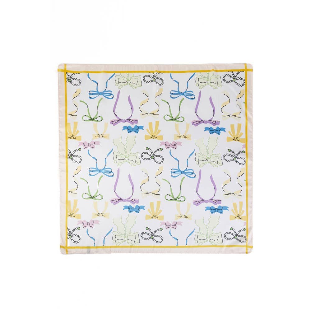 Ribbon Bow And Bead Strand Square Scarf